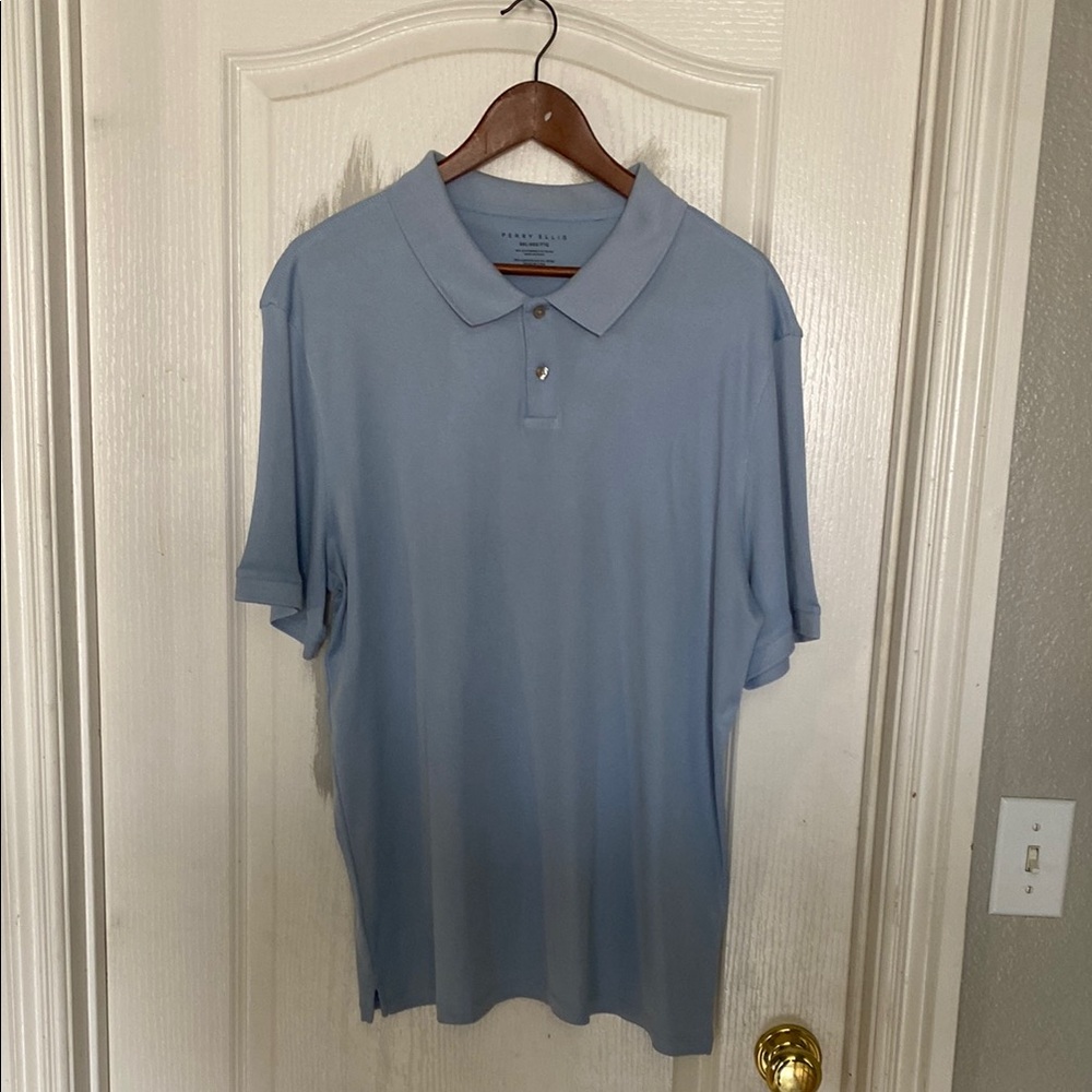 Perry Ellis Blue Polo Shirt Classic Casual Style